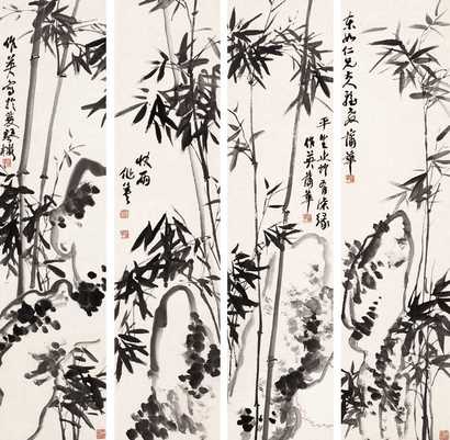 蒲华 墨竹 四屏